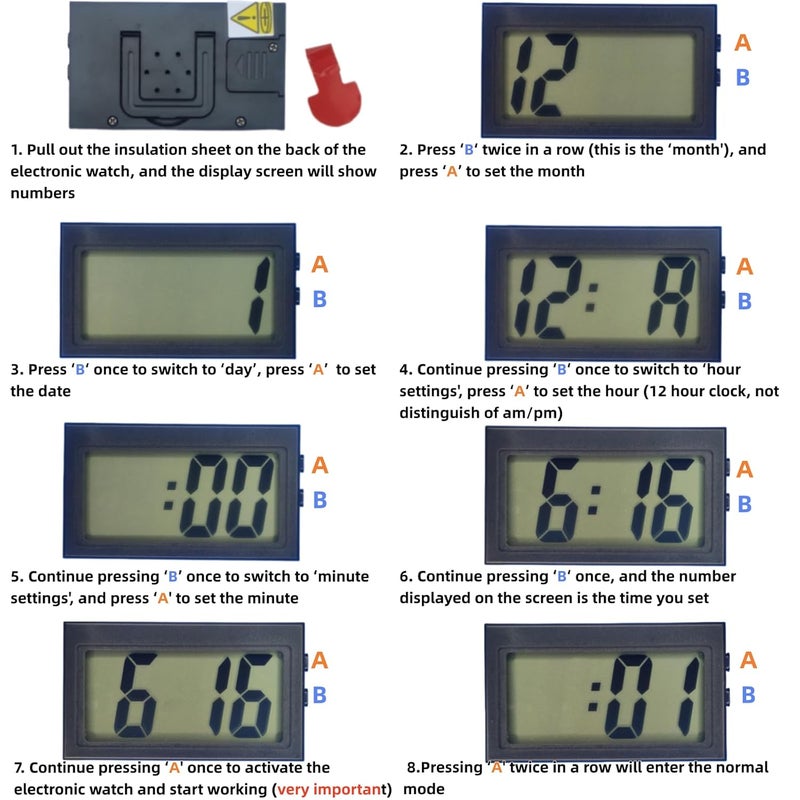 Shudyear 3PCS Small Digital Clock Mini Car Clock Mount Watch Desktop with Date Mountable with Large LCD Display for Office, Schoolbag, Vehicle, Car, Boat(Rectangle) - Image 5